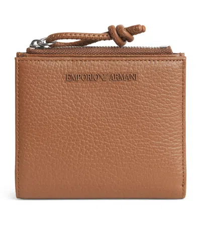 Emporio Armani Leather Logo Bifold Wallet In Brown