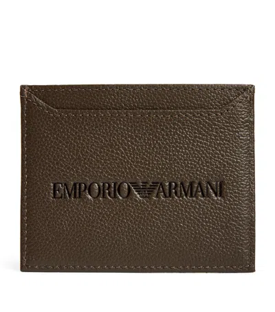 Emporio Armani Leather Logo Card Holder In Brown