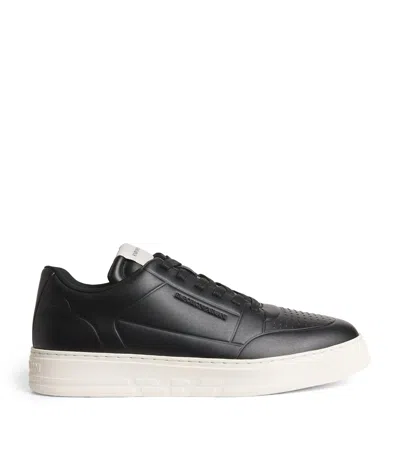Emporio Armani Leather Low-top Sneakers In Black