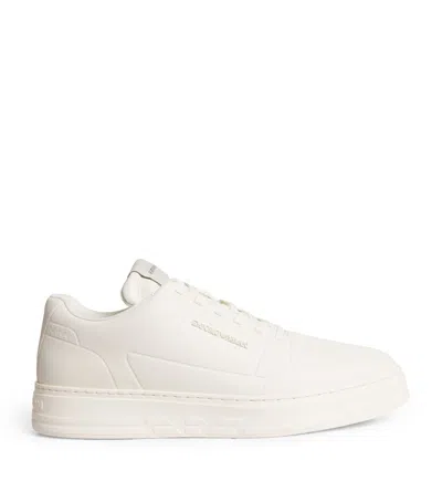 Emporio Armani Leather Sneakers With Side Logo In White