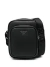 Emporio Armani Textured Finish Messenger Bag With Adjustable Strap In Black