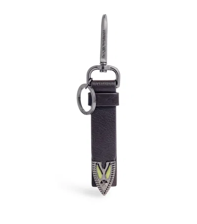 Emporio Armani Leather Metal-detail Keyring In Purple