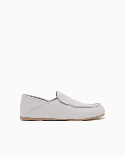 Emporio Armani Leather Micro Eagle Loafers In Grey