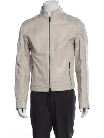 Pre-owned Emporio Armani Leather Moto Jacket In Neutral