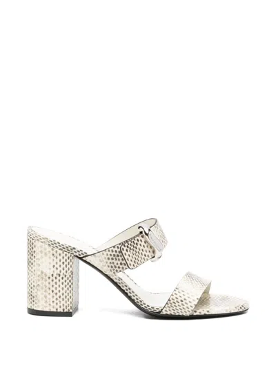 Emporio Armani Snakeskin-effect Buckle-strap Sandals In White