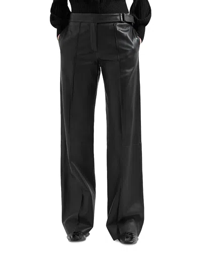 Emporio Armani Leather Nappa Wide Leg Pants In Black Beauty