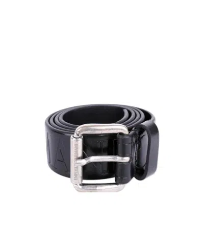 Emporio Armani Leather Needle Buckle Belt In Black