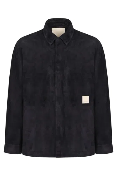 Emporio Armani Leather Overshirt In Black