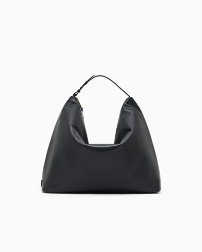 Emporio Armani Leather Oversized Hobo Bag In Black