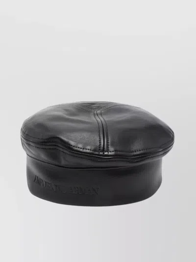 EMPORIO ARMANI LEATHER PANELLED BASQUE HAT WITH STITCHED PANELS