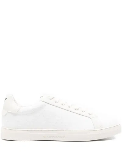 Emporio Armani Leather-panelled Lace-up Sneakers In White