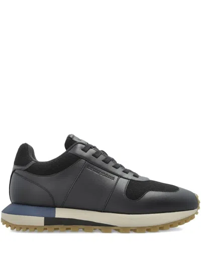 Emporio Armani Leather Panelled Sneakers In Blue