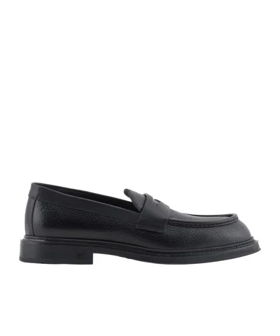 Emporio Armani Leather Penny Loafers In Black