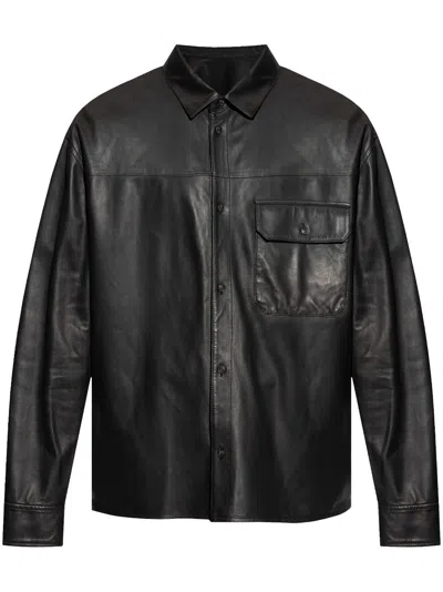 Emporio Armani Leather Shirt In Black