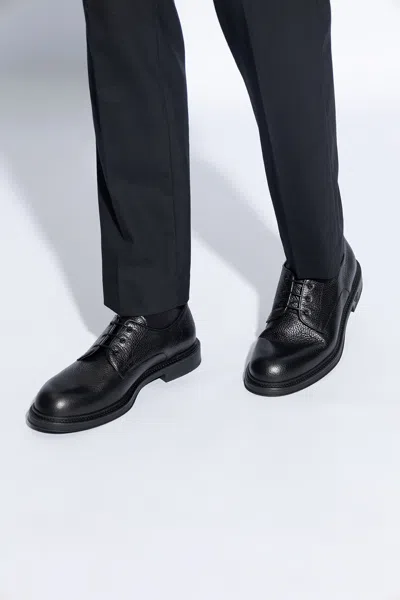 Emporio Armani Lace-up Leather Derby Shoes In Black