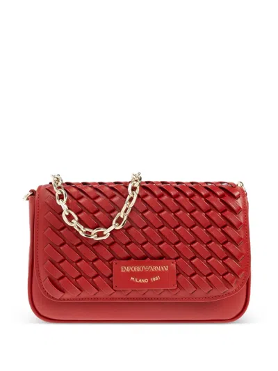 Emporio Armani Leather Shoulder Bag In Red