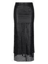 Emporio Armani Polygon Capsule Collection Midi Skirt In Vegetable-tanned Nappa Leather With Laser-cut Perforations In Black