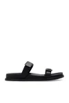 Emporio Armani Leather Slides With Logo In Black