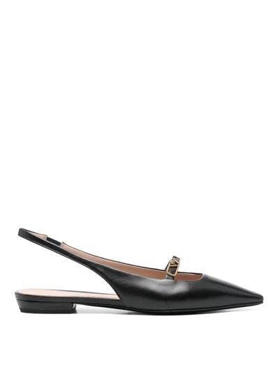 Emporio Armani Leather Slingback Ballets In Black