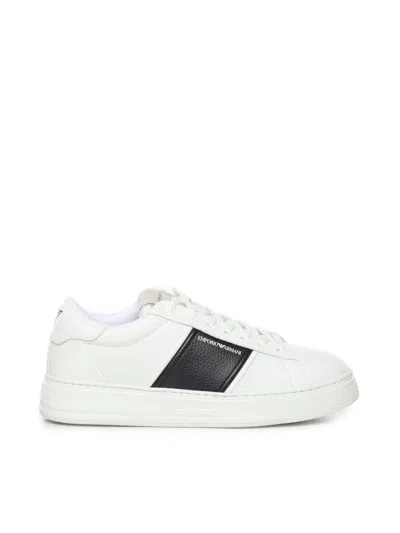 Emporio Armani Leather Sneaker With Contrasting Band In White