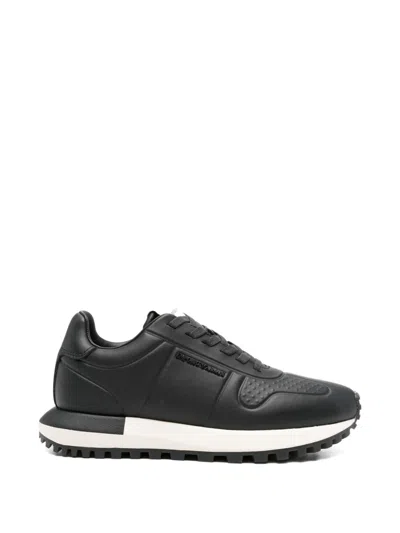 Emporio Armani Logo-plaque Leather Sneakers In Black