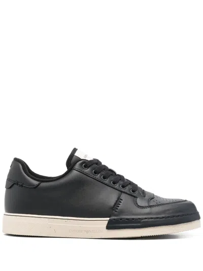 Emporio Armani Leather Sneakers In Black