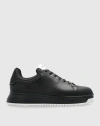 Emporio Armani Leather Sneakers In Black