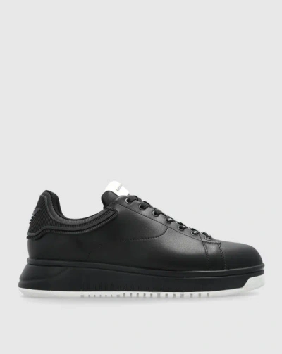 Emporio Armani Leather Sneakers In Black