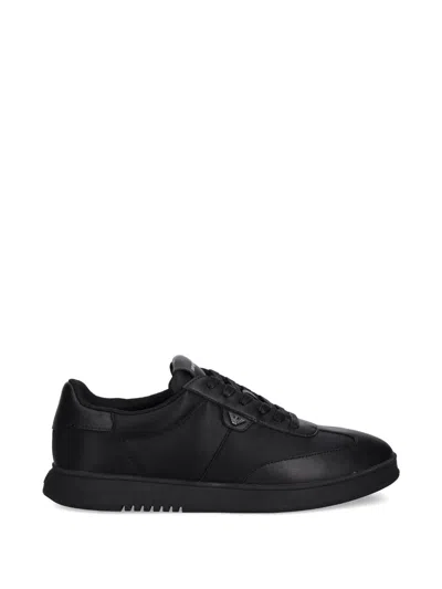Emporio Armani Leather Sneakers In Black