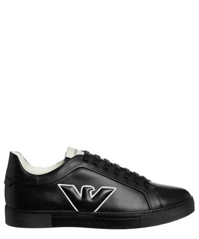 Emporio Armani Leather Trainers In Black