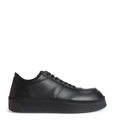 Emporio Armani Leather Sneakers In Black