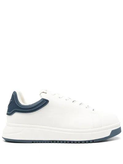 Emporio Armani Leather Sneakers In Blue