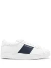 Emporio Armani Calf Leather Grained Texture Sneakers In Blue