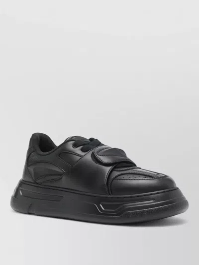 Emporio Armani Leather Sneakers Flat Sole Round Toe In Black