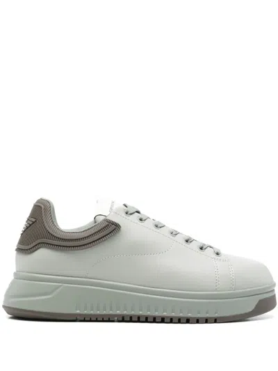 Emporio Armani Leather Sneakers In Green