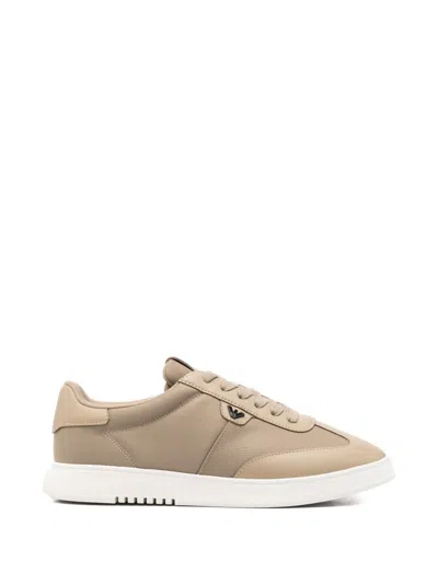 Emporio Armani Leather Sneakers In Neutral