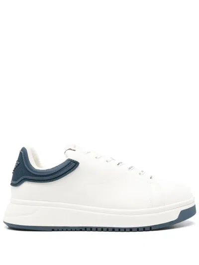 Emporio Armani Leather Sneakers In Blue