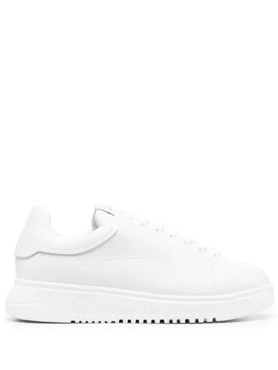 Emporio Armani Logo Leather Sneakers In White