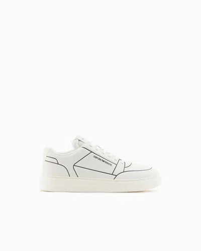 Emporio Armani Leather Sneakers With An Embossed Print In Multi