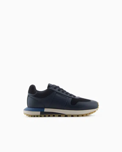 Emporio Armani Leather Sneakers With Felt Details In Multi
