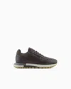 Emporio Armani Leather Sneakers With Felt Details In Gray