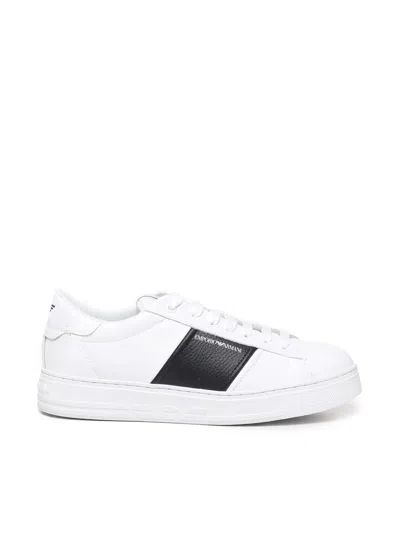 Emporio Armani Leather Sneakers With Logo In White
