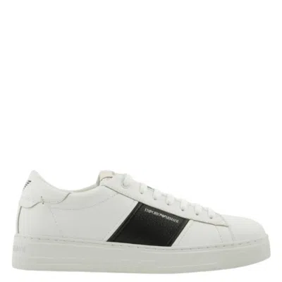 Emporio Armani Leather Sneakers With Logo Detail In White