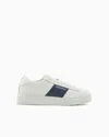Emporio Armani Calf Leather Grained Texture Sneakers In White