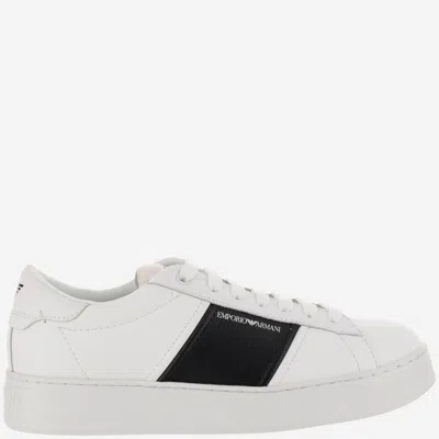 Emporio Armani Men's Leather Sneakers In White, Calfskin