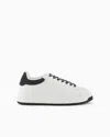 Emporio Armani Leather Sneakers With Rubber Backs In Bianco E Nero