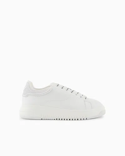 Emporio Armani Leather Sneakers With Rubber Backs In White