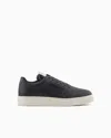 Emporio Armani Leather Sneakers With Side Logo In Black