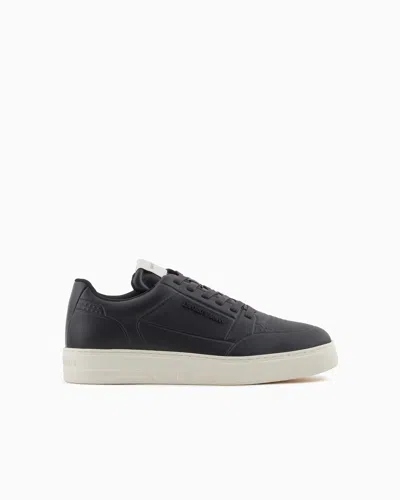 Emporio Armani Leather Sneakers With Side Logo In Black
