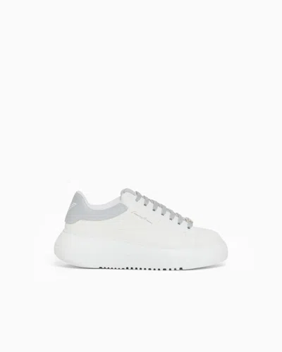 Emporio Armani Leather Sneakers With Signature Logo In White